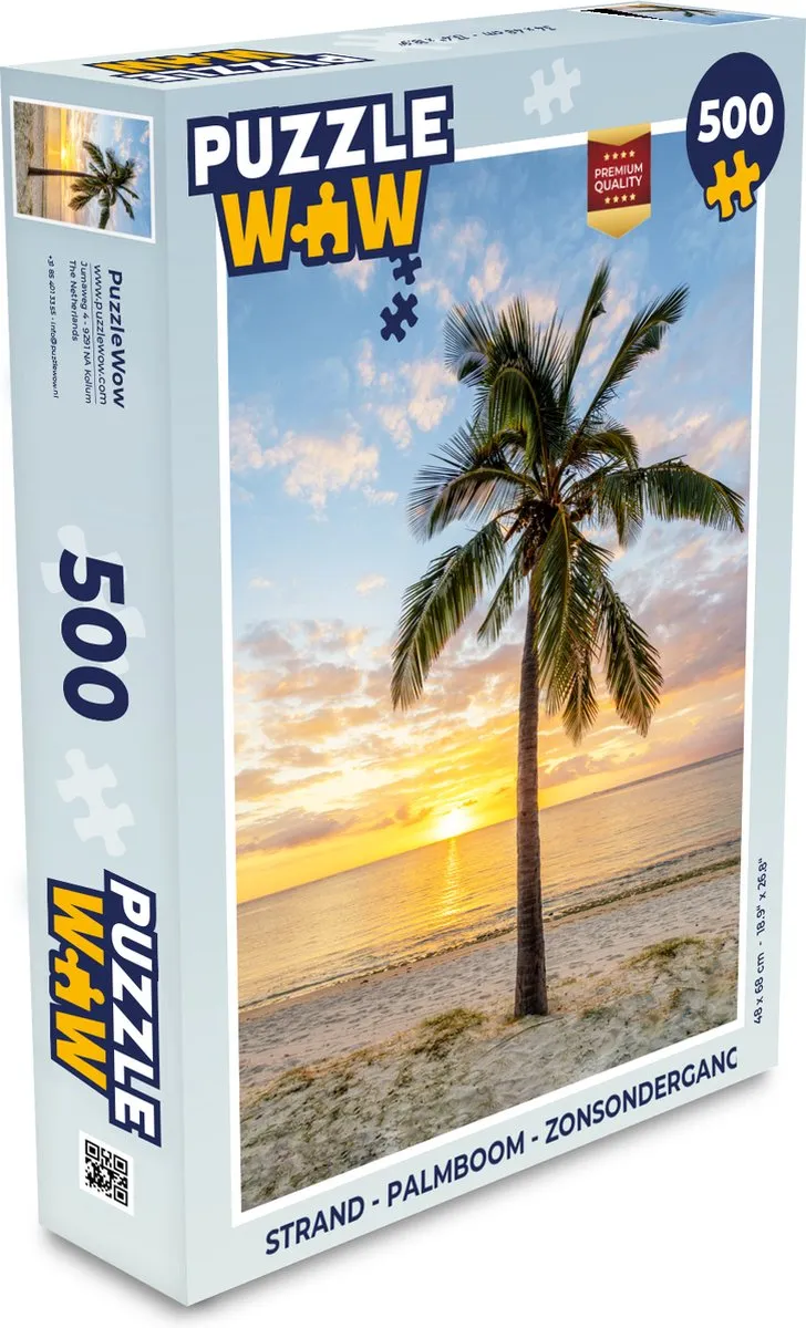 PuzzleWow Legpuzzel Strand Palmboom Zonsondergang 500 Stuks
