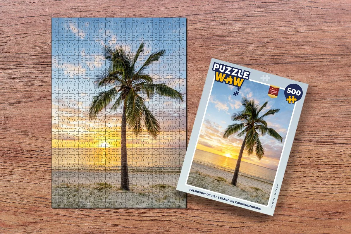 PuzzleWow Legpuzzel Strand Palmboom Zonsondergang 500 Stuks - Multicolor