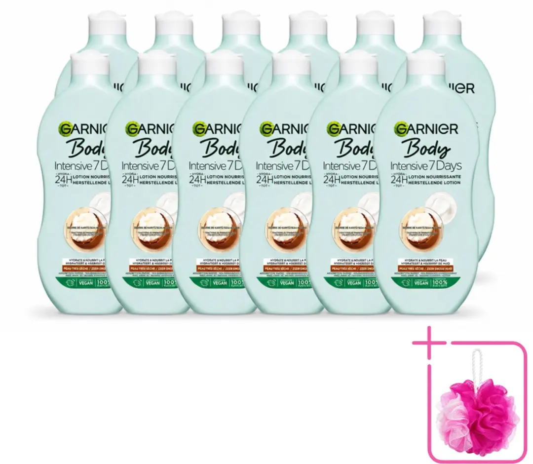 12 x Garnier - Body - Bodylotion - Intensive 7 Days - Herstellend - Karitéboter & Probiotica - 400 ml - Bulkverpakking - Lange hydratatie - Huidverzorging
