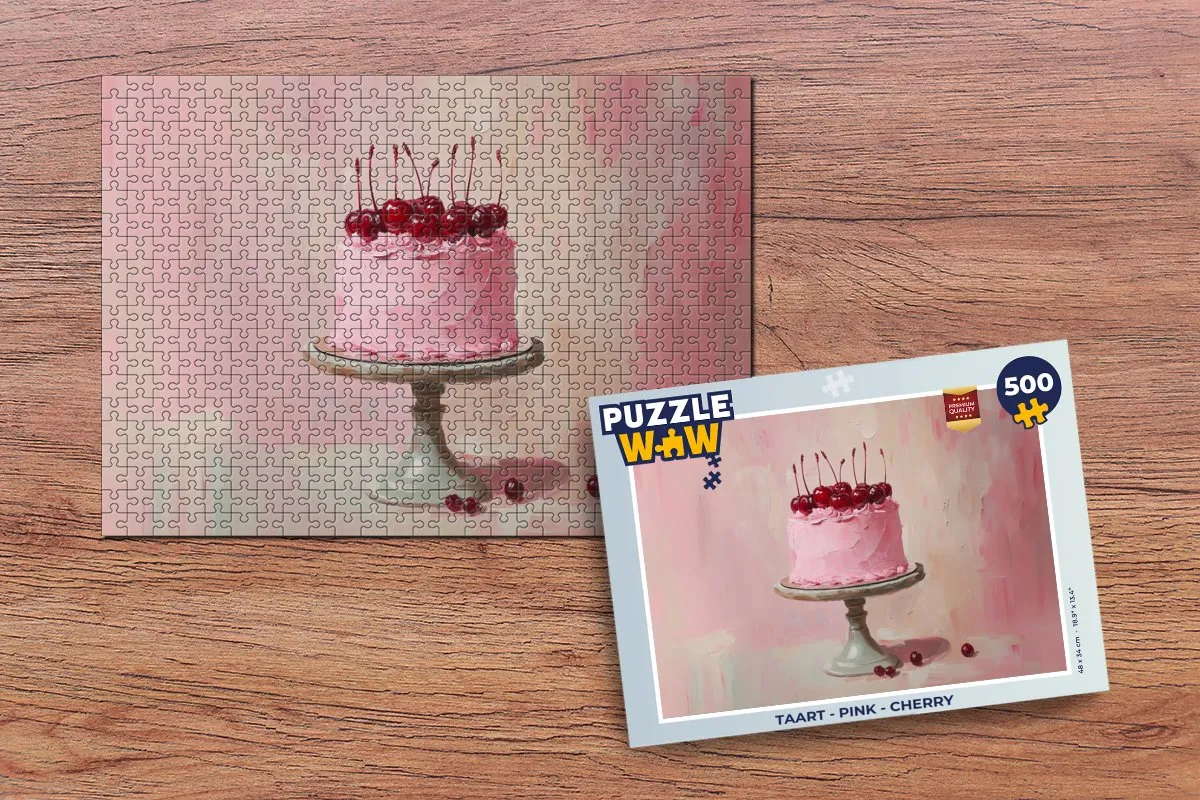 PuzzleWow Taart Legpuzzel 500 Stuks - Roze/Kersen - MPN 8721375321270