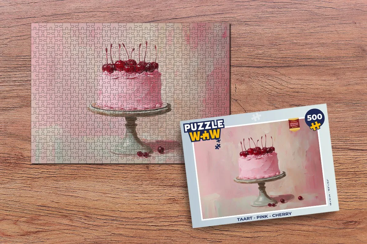 PuzzleWow Taart Legpuzzel 500 Stuks - Roze/Kersen - MPN 8721375321270