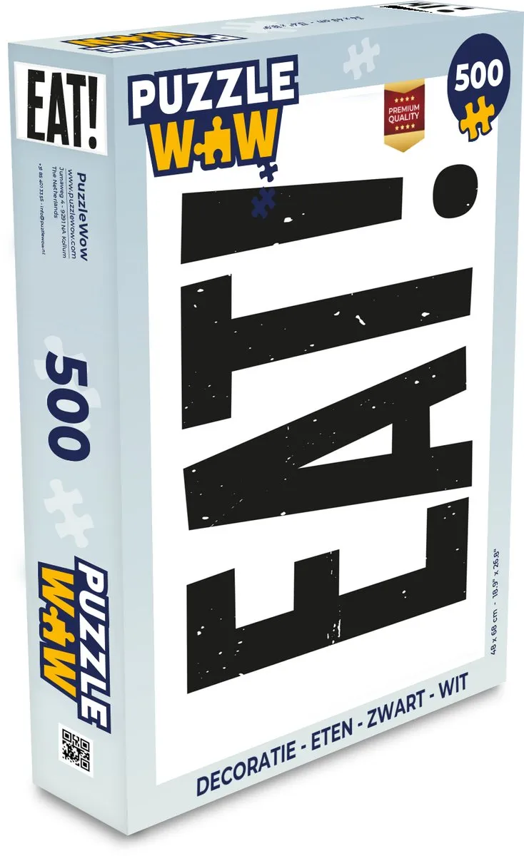 PuzzleWow Eten Legpuzzel 500 Stuks - Zwart/Wit