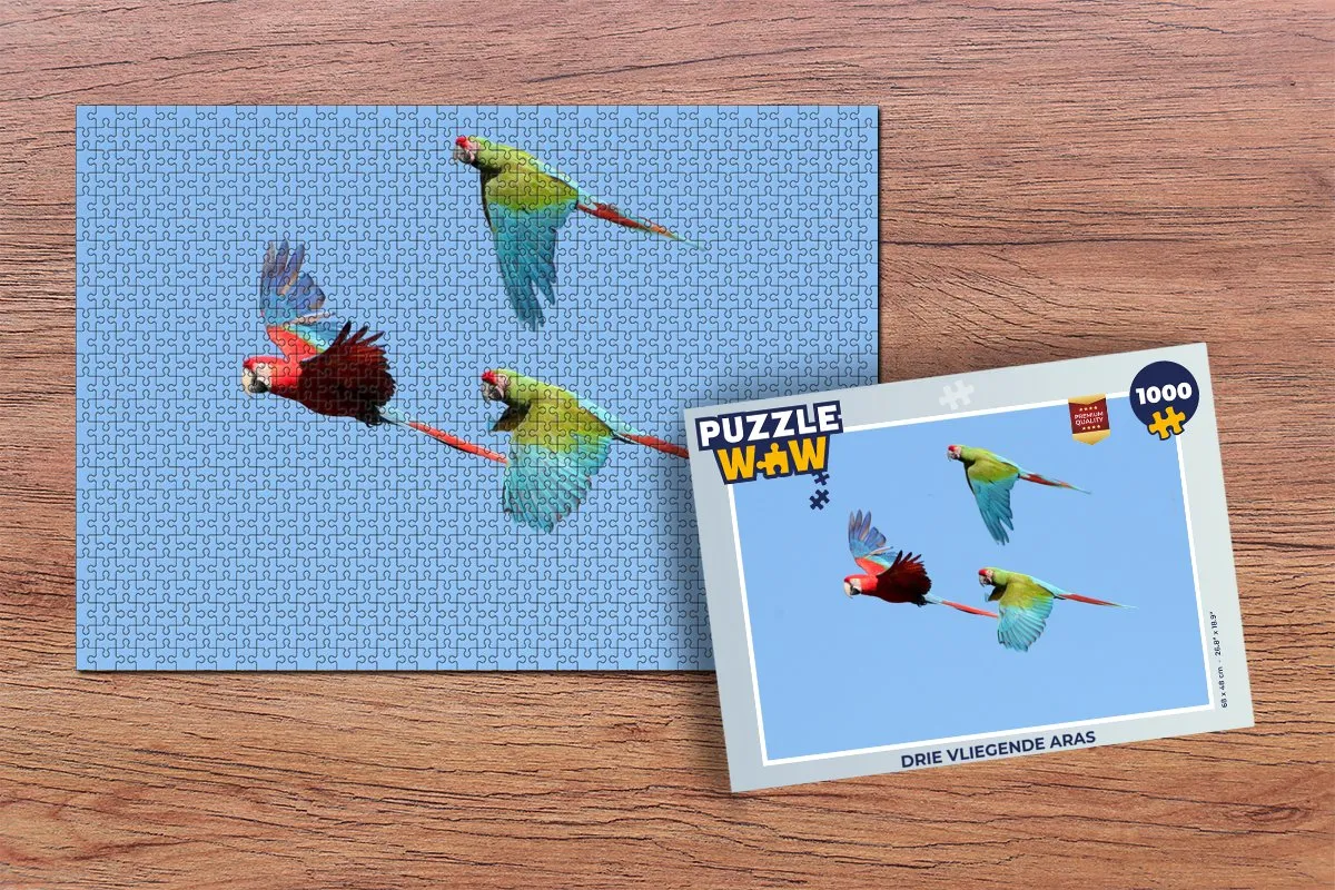 PuzzleWow Drie vliegende aras Legpuzzel 1000 Stuks - Multicolor