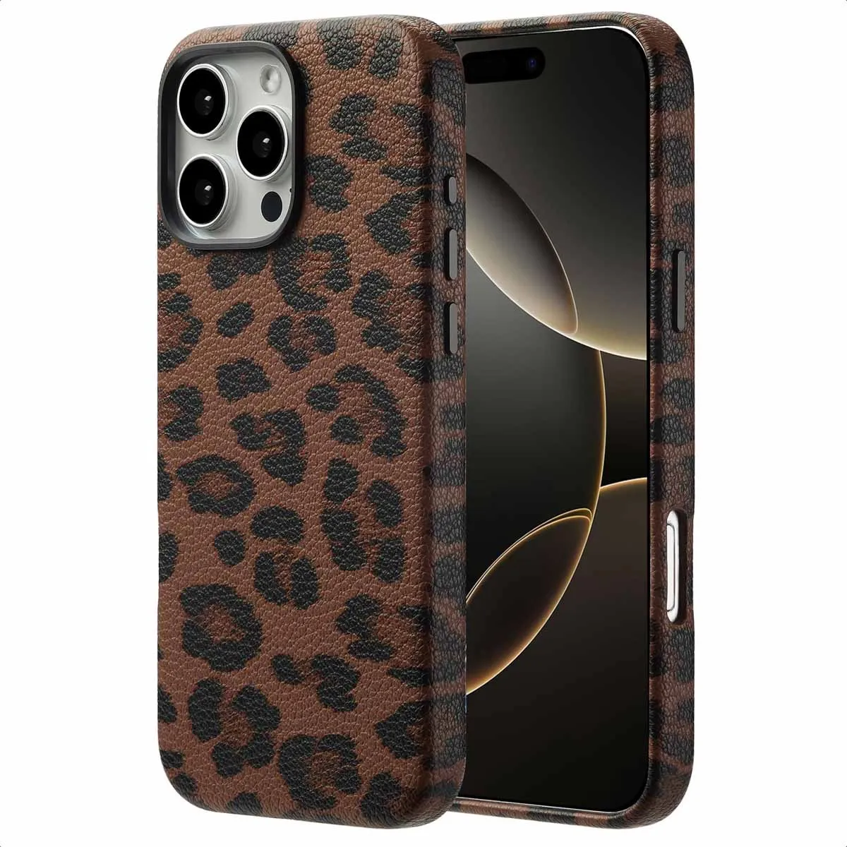 Selencia Hoesje iPhone 16 Pro Max - Sabi Panterprint Mocha Brown