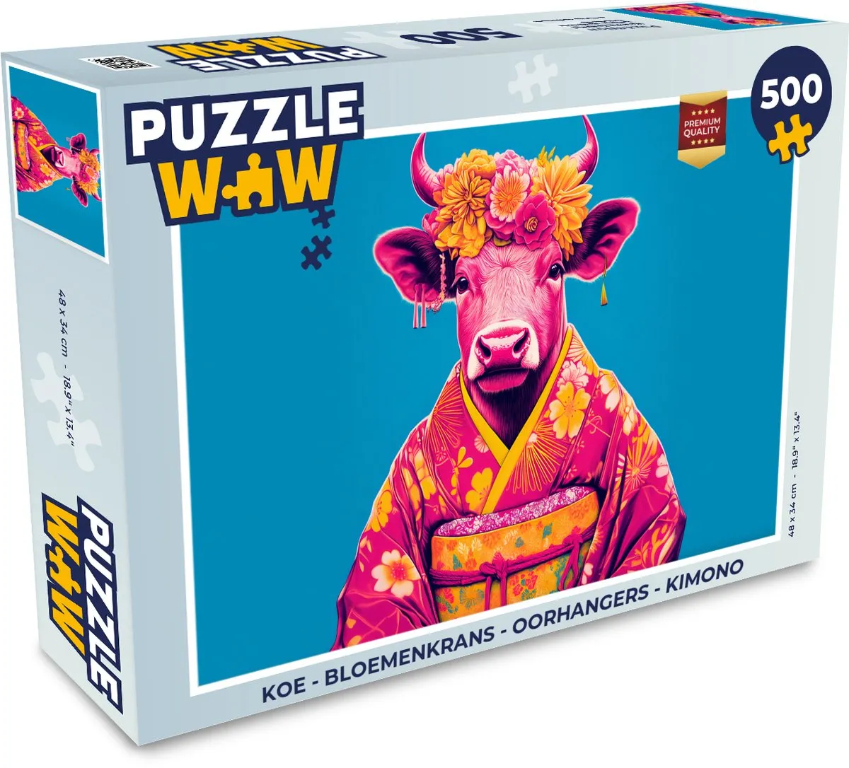 PuzzleWow Koe Bloemenkrans Legpuzzel 500 Stuks
