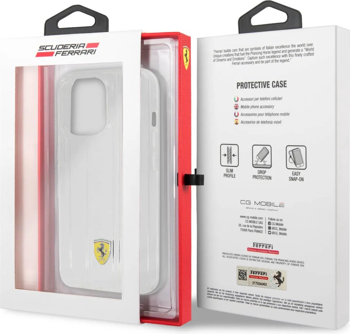 Ferrari 3D Stripes Backcover iPhone 13 Pro Max - Transparant
