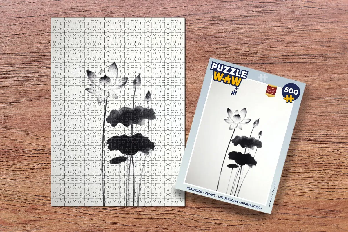 PuzzleWow Legpuzzel 500 Stuks - Lotusbloem Zwart
