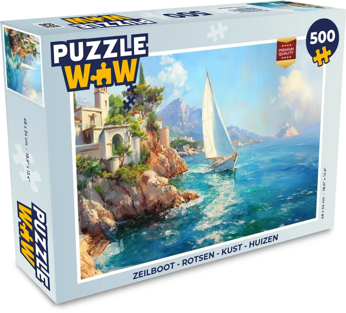 PuzzleWow Zeilboot Legpuzzel 500 Stuks - Rotsen & Huizen