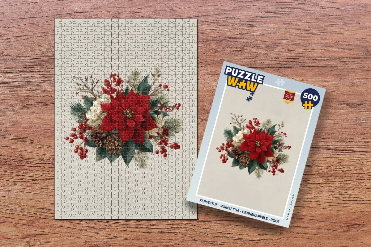 PuzzleWow Kerststuk Poinsettia 1000 Stuks - Rood
