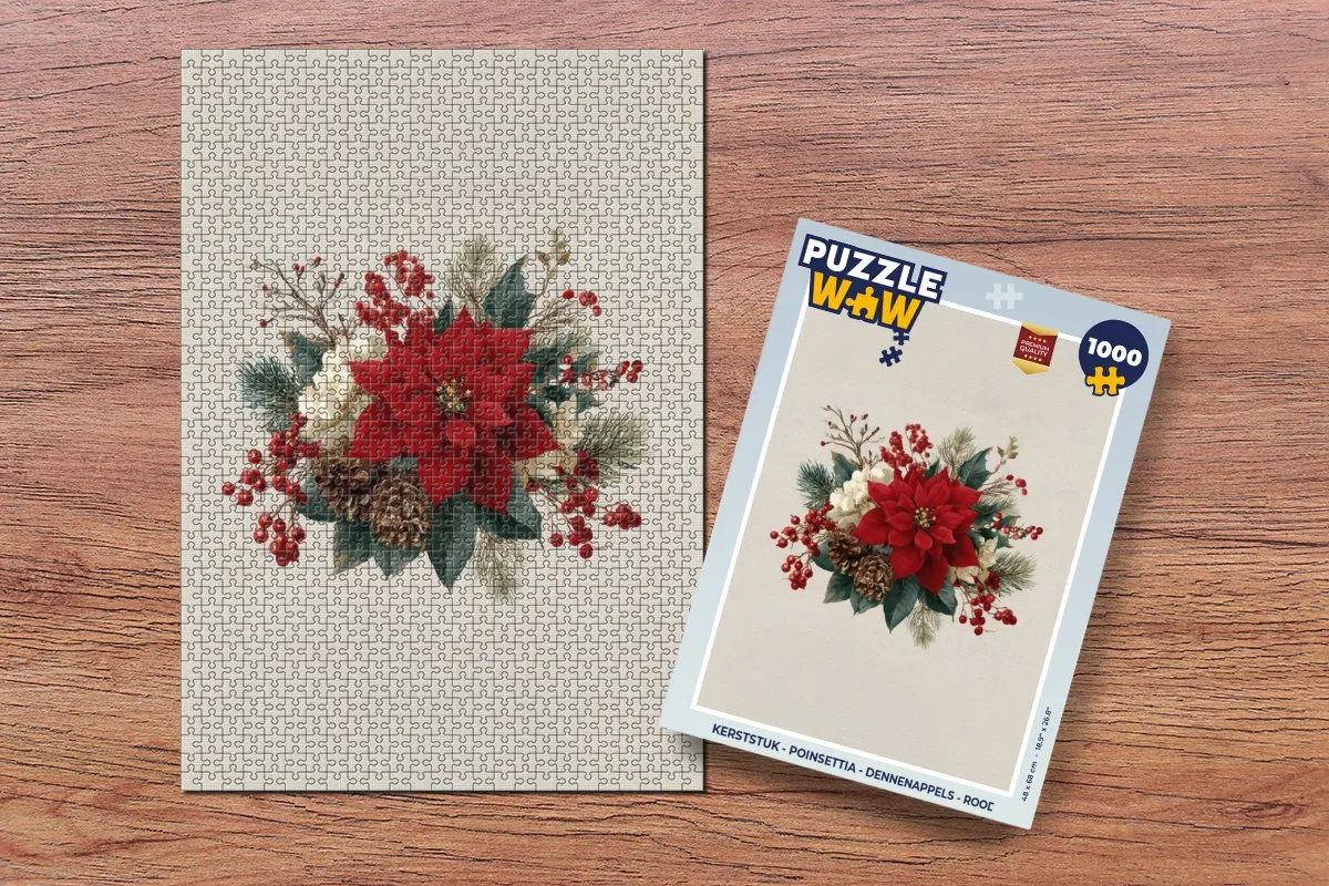 PuzzleWow Kerststuk Poinsettia 1000 Stuks - Rood