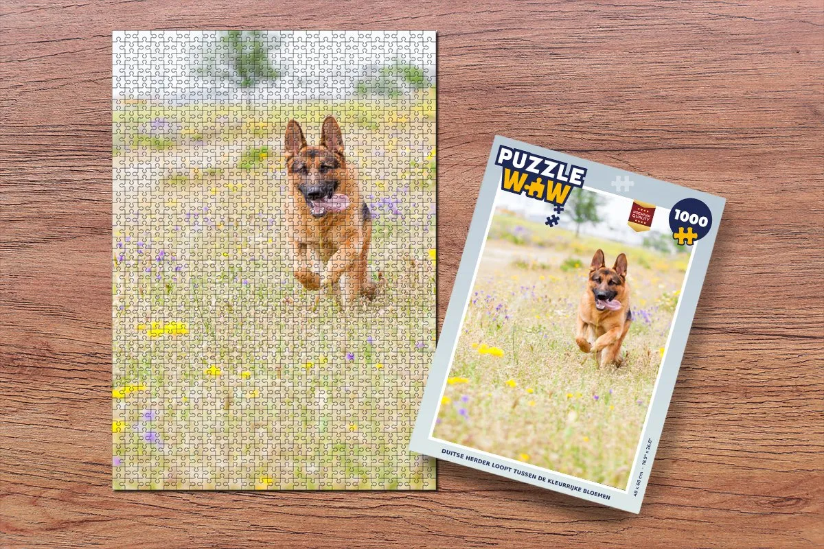PuzzleWow Legpuzzel Duitse Herder Bloemen 1000 Stuks
