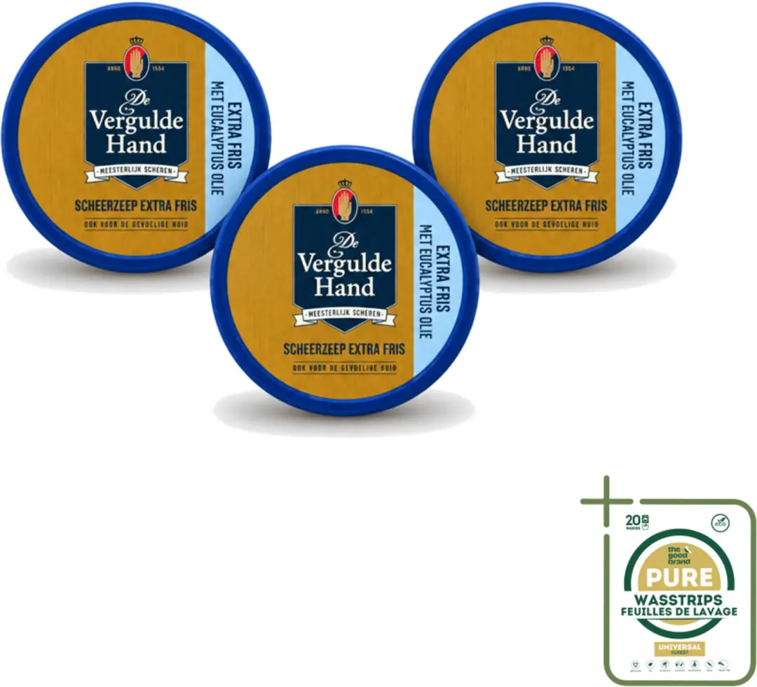 3 x Vergulde Hand - Scheerzeeptablet - Extra Fris - 75 gr - Scheerzeeptablet - Scheerzeep - Eucalyptusolie - Schuim - Scheren