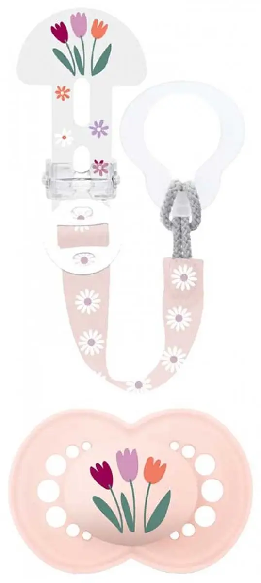 MAM Original Natural Fopspeen 18 Maanden en Ouder met Fopspeenclip (Kleur : Roze
