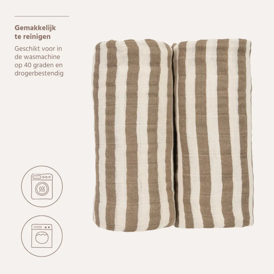 Meyco Baby Fat Stripe Swaddle 2 Stuks - 120x120cm Taupe - afbeelding 6 van 6