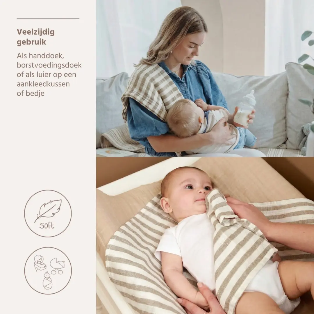 Meyco Baby Fat Stripe Swaddle 2 Stuks - 120x120cm Taupe - afbeelding 3 van 6