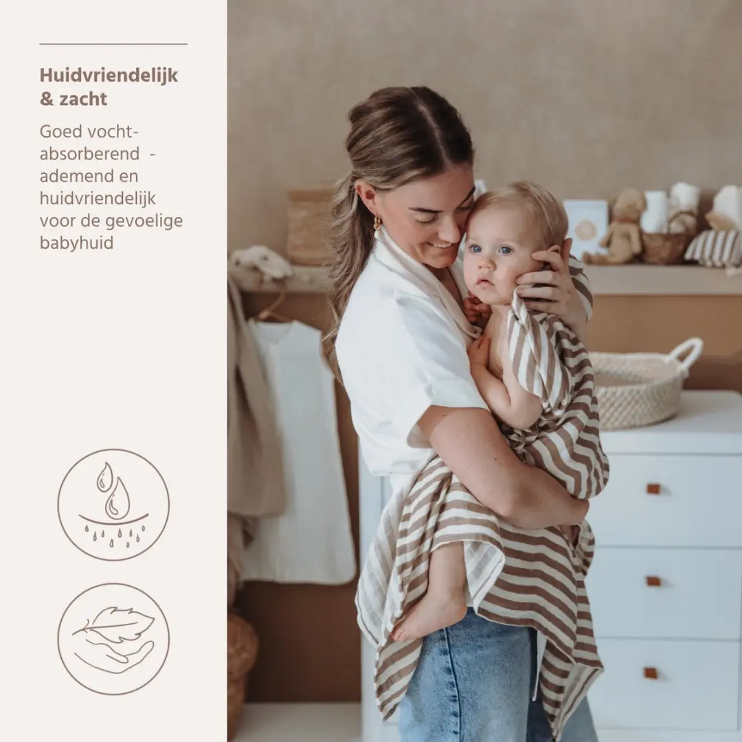 Meyco Baby Fat Stripe Swaddle 2 Stuks - 120x120cm Taupe - afbeelding 4 van 6