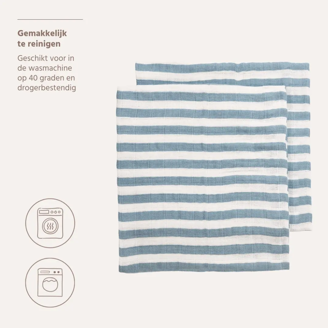 Meyco Baby Fat Stripe Hydrofiele Doeken 2x - 70x70cm - Jeans Blue - afbeelding 3 van 6