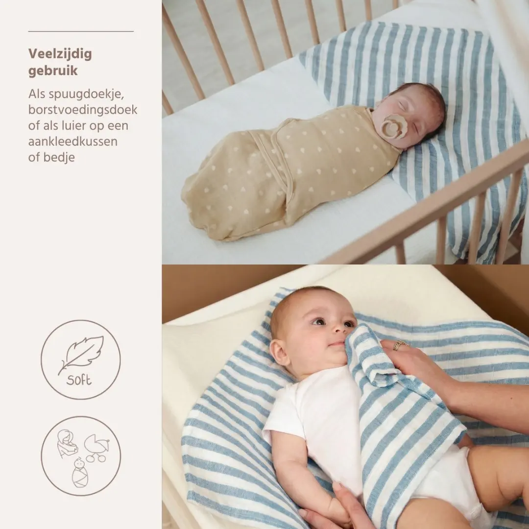 Meyco Baby Fat Stripe Hydrofiele Doeken 2x - 70x70cm - Jeans Blue - afbeelding 6 van 6