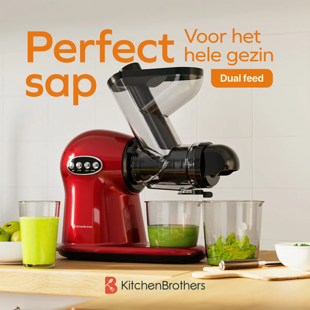 KitchenBrothers Slowjuicer XL KB1004135 - 3 Snelheden - 0,65L Sapreservoir - Rood