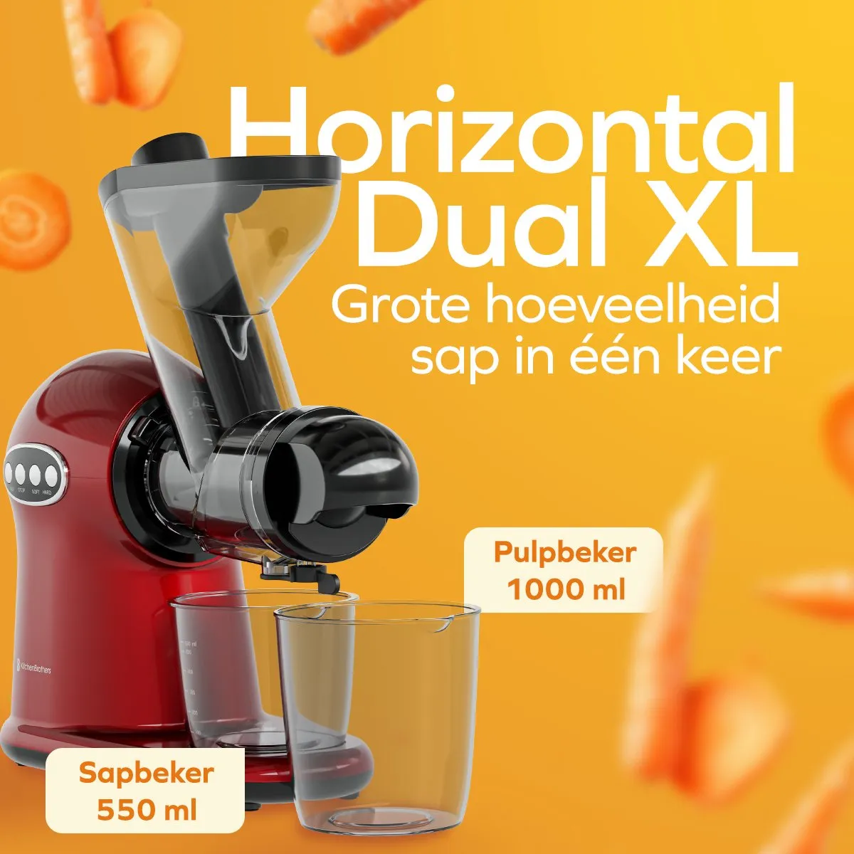 KitchenBrothers Slowjuicer XL KB1004135 - 3 Snelheden - 0,65L Sapreservoir - Rood