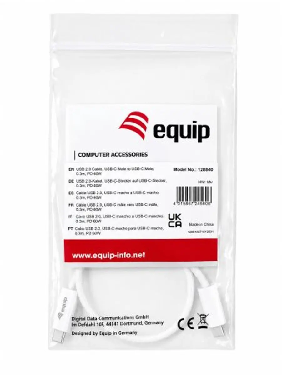 Equip 128840 USB-C Kabel 0,3m - 60W Wit - afbeelding 2 van 6