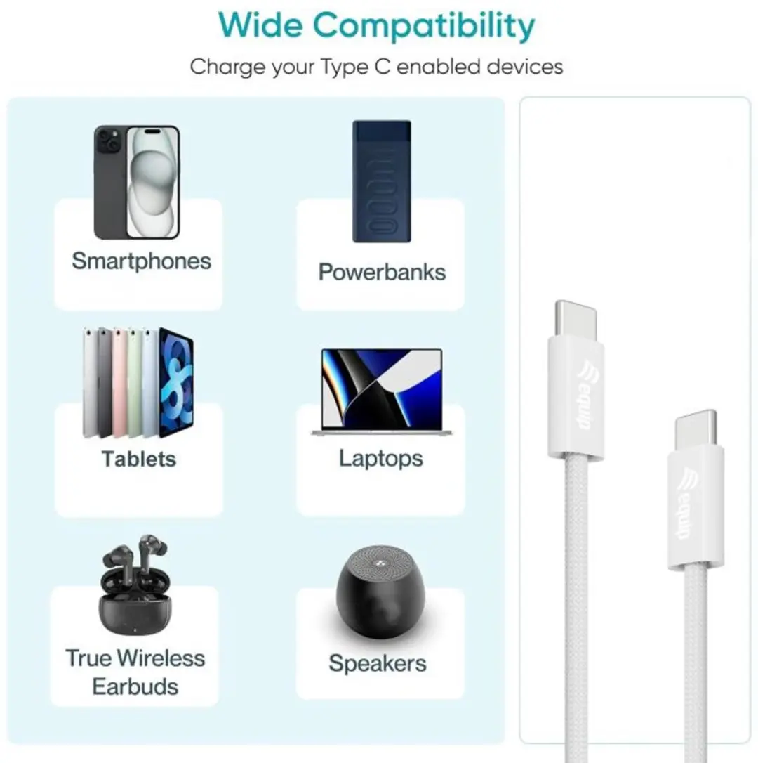 Equip 128840 USB-C Kabel 0,3m - 60W Wit - afbeelding 6 van 6