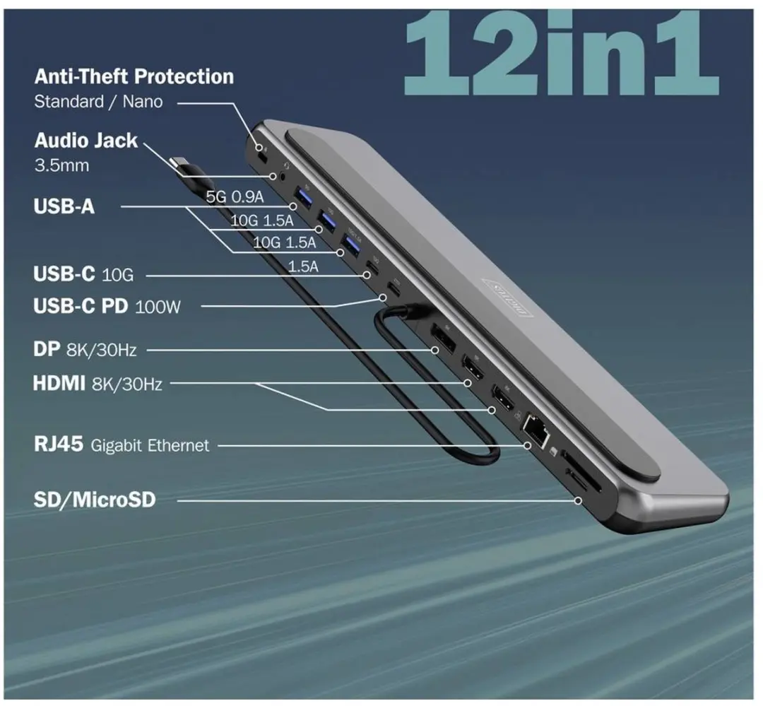 Digitus DA-70919 USB-C Dockingstation 12-poorts - 8K@30Hz - afbeelding 6 van 6