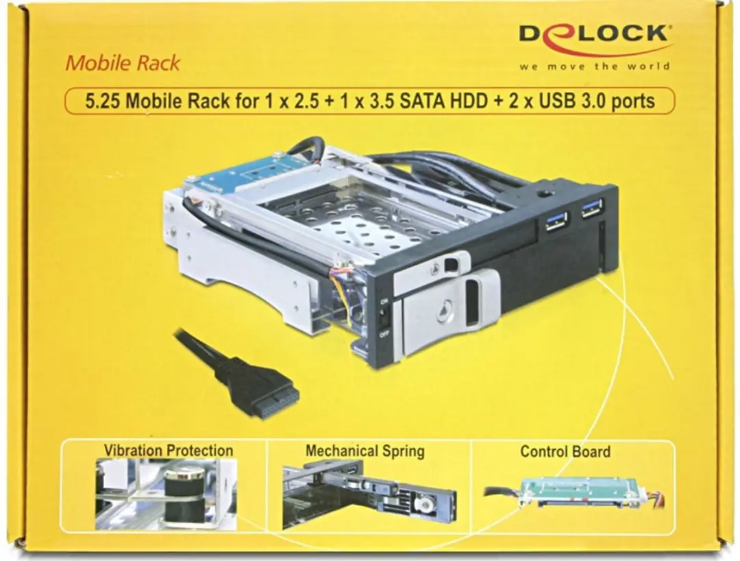Delock 47209 5.25" Mobile Rack - 1x2.5" + 1x3.5" HDD - 2xUSB 3.0 - Zwart - afbeelding 3 van 6