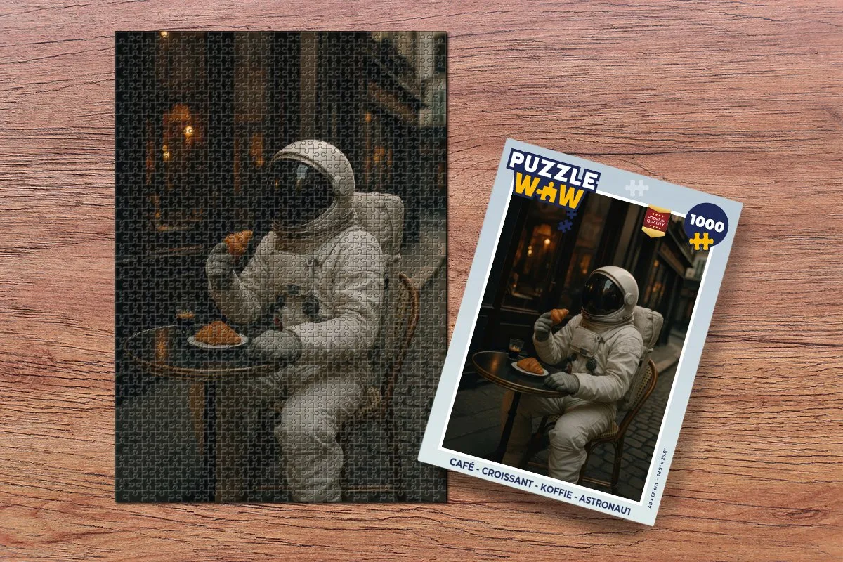 PuzzleWow Astronaut Puzzle 1000 Stuks - Café/Croissant/Koffie