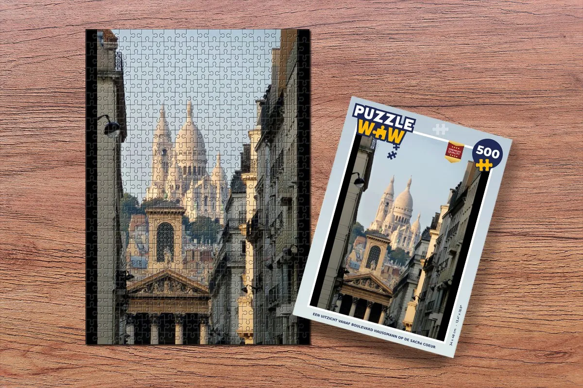 PuzzleWow Legpuzzel Een uitzicht vanaf Boulevard Haussmann op de Sacré Coeur 500 Stuks - Multicolor