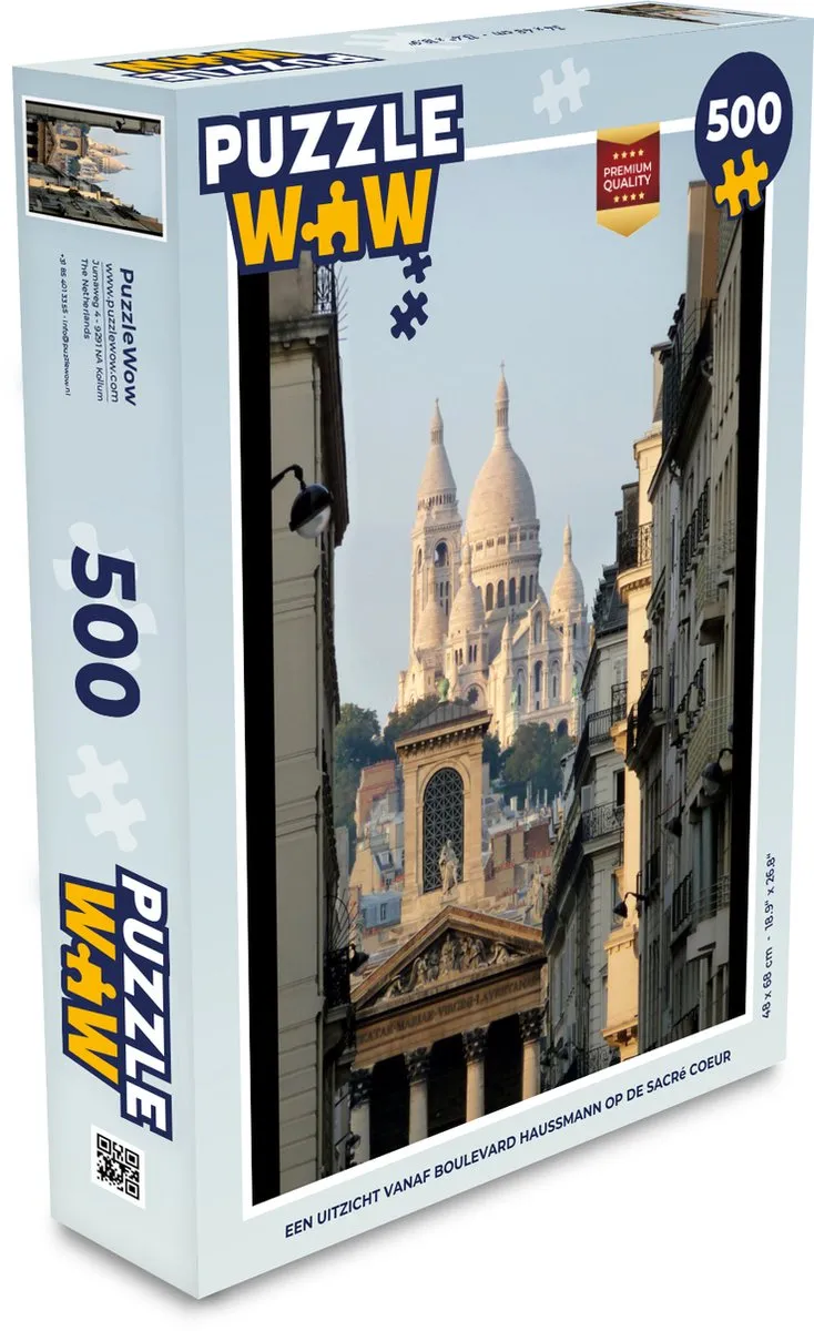 PuzzleWow Legpuzzel Een uitzicht vanaf Boulevard Haussmann op de Sacré Coeur 500 Stuks - Multicolor