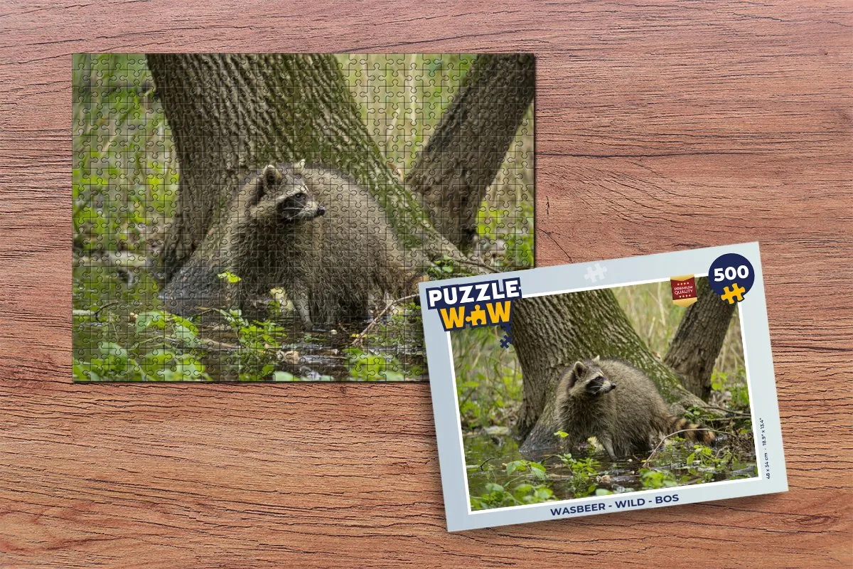 PuzzleWow Wasbeer Wild Bos Legpuzzel 500 Stuks - Multicolor