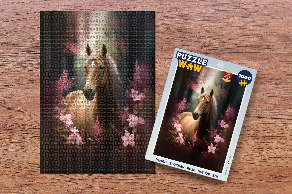 PuzzleWow Paard - Bloemen Roze Legpuzzel 1000 Stuks