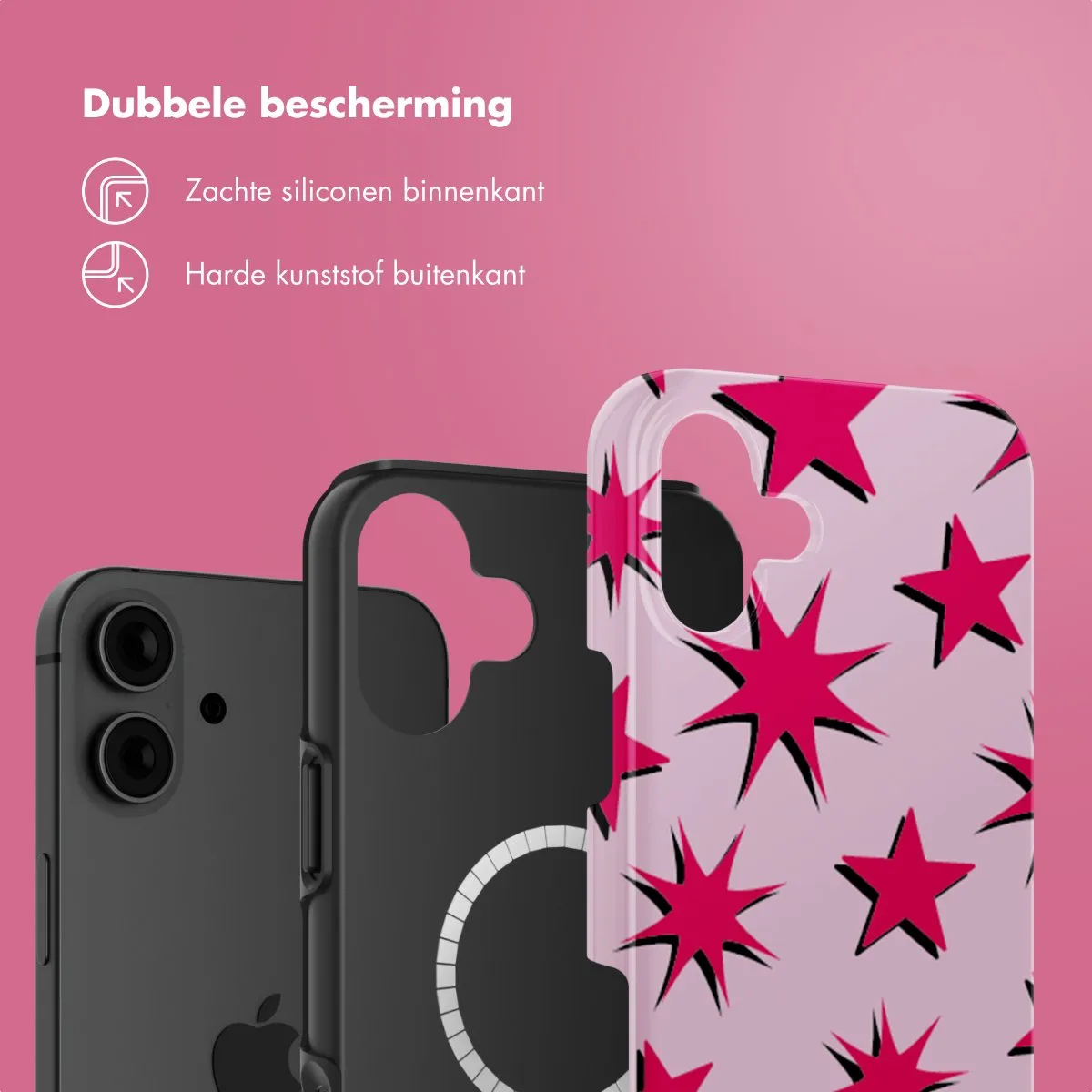 Selencia Hoesje iPhone 16 - Stars Rubine Red Light Pink - MagSafe