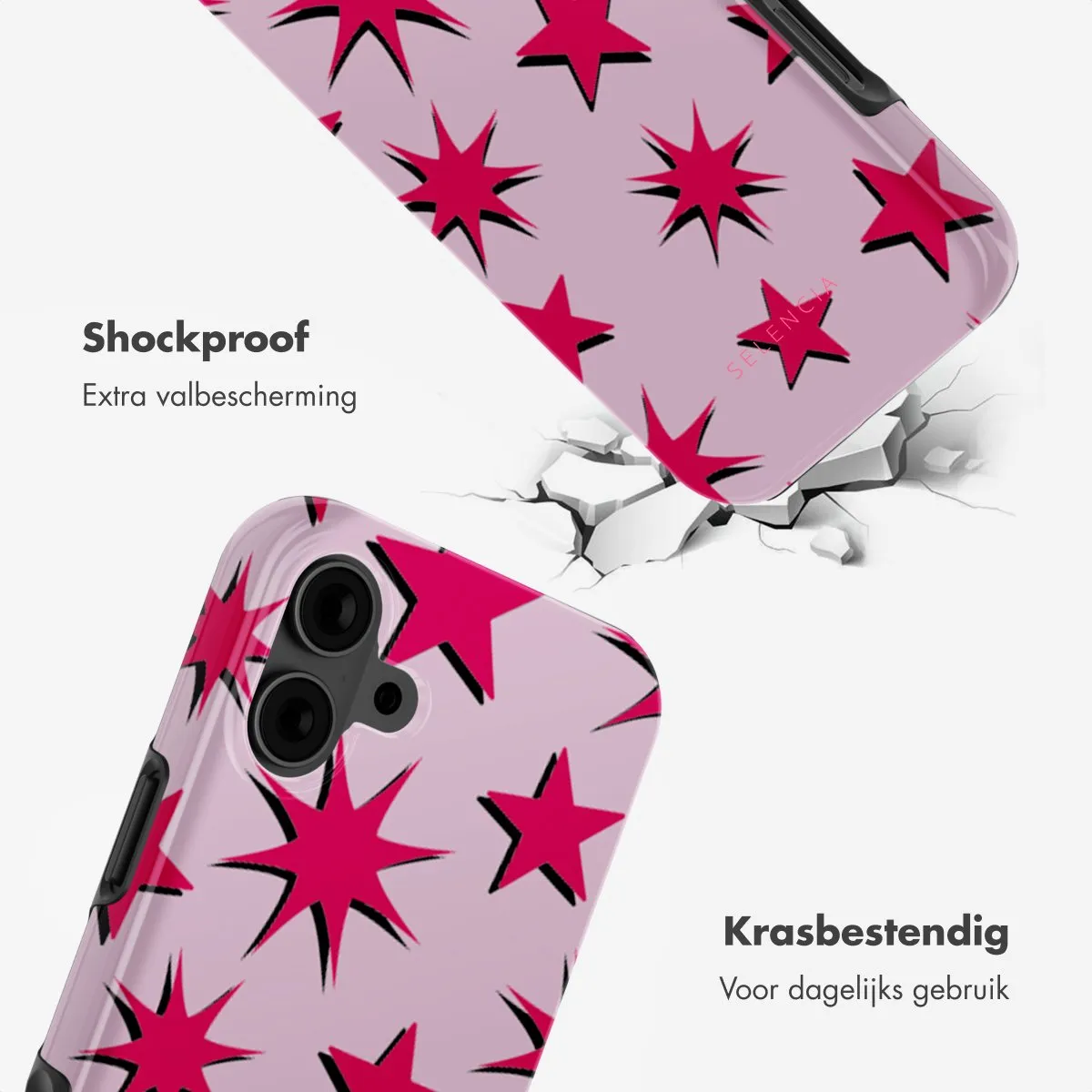 Selencia Hoesje iPhone 16 - Stars Rubine Red Light Pink - MagSafe