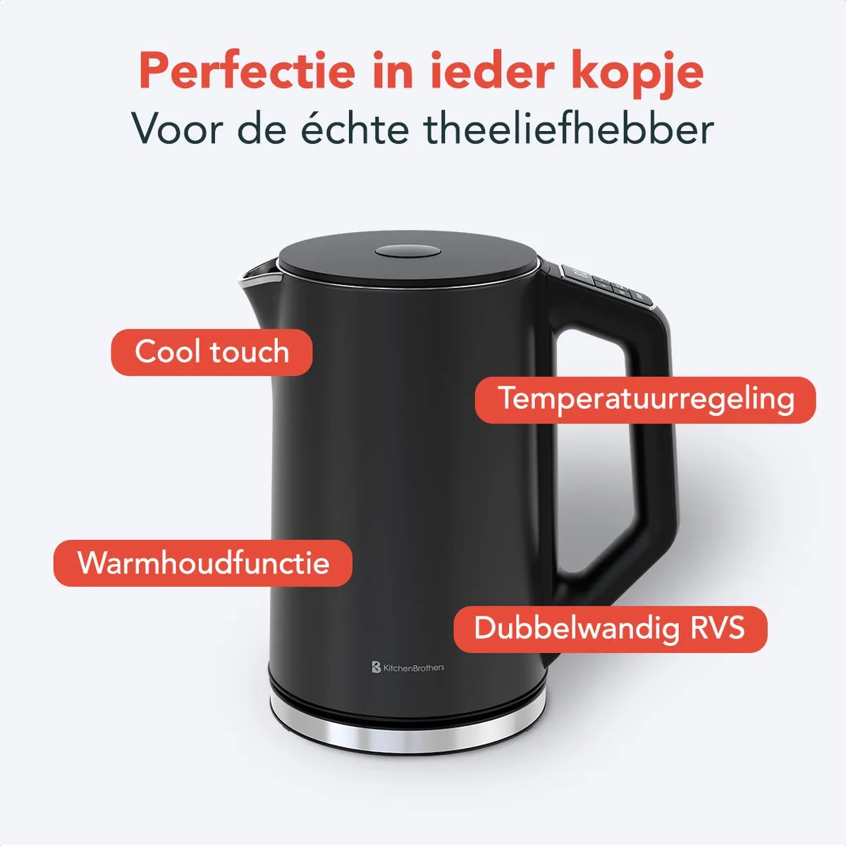 KitchenBrothers KB4071 Waterkoker 2200W 1,5L - Zwart