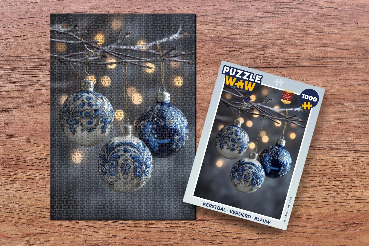 PuzzleWow Kerstbal Versierd 1000 Stuks - Blauw