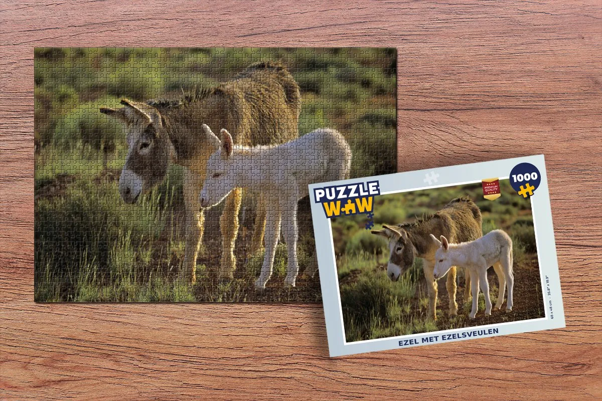 PuzzleWow Puzzel Ezel met Ezelsveulen Legpuzzel 1000 Stuks - Multicolor