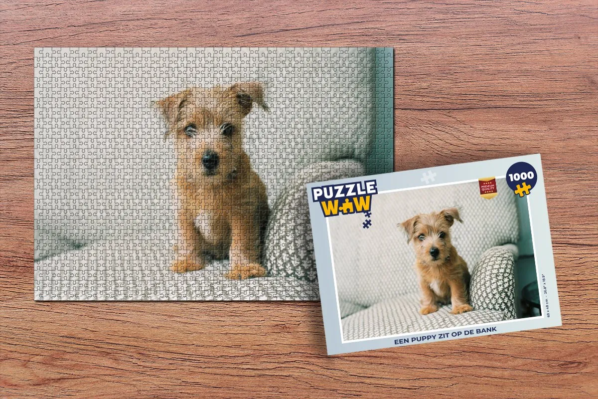 PuzzleWow Legpuzzel Een puppy zit op de bank 1000 Stuks - Multicolor