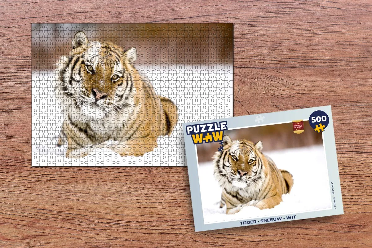 PuzzleWow Tijger Sneeuw Legpuzzel 500 Stuks - Wit