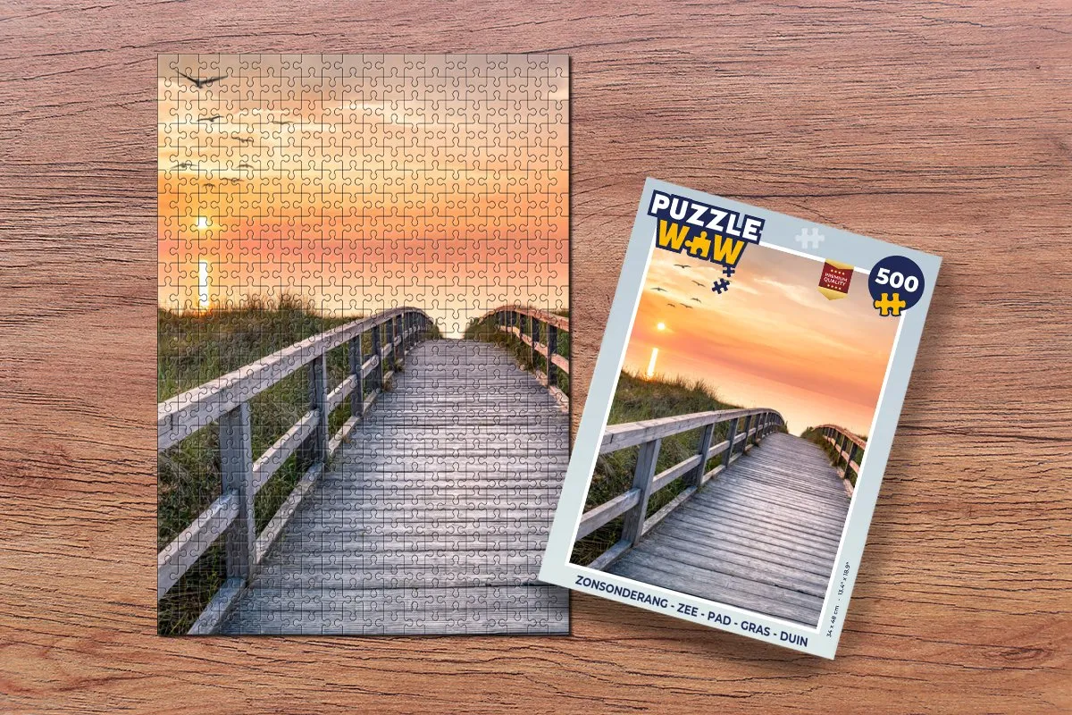 PuzzleWow Zonsondergang Zee Pad Gras Duin Vogels Legpuzzel 500 Stuks - Multicolor