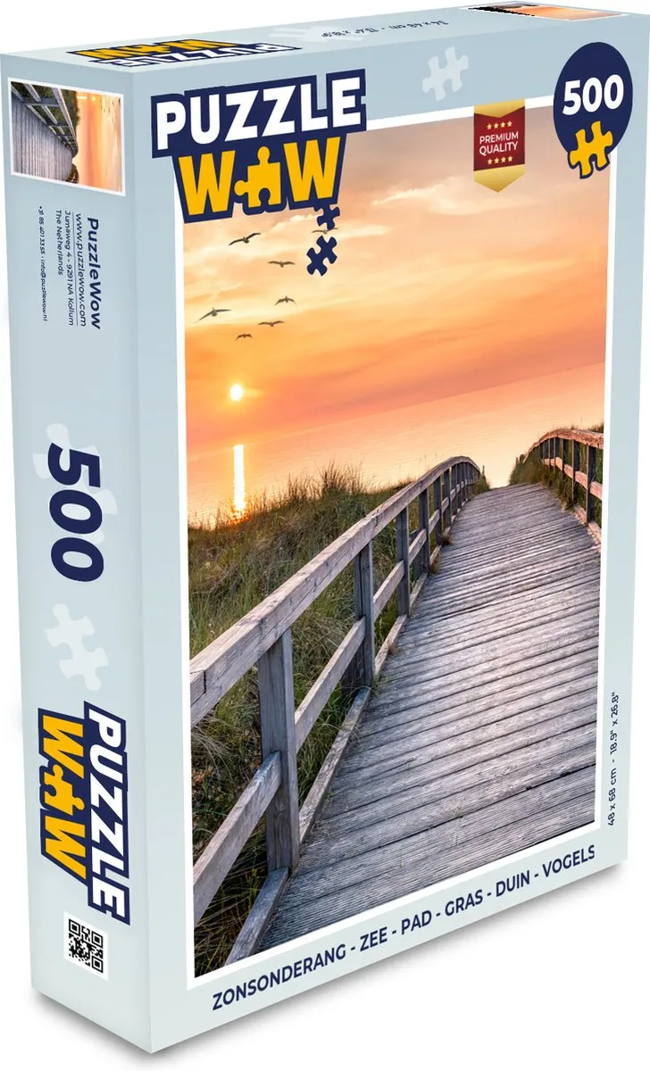 PuzzleWow Zonsondergang Zee Pad Gras Duin Vogels Legpuzzel 500 Stuks