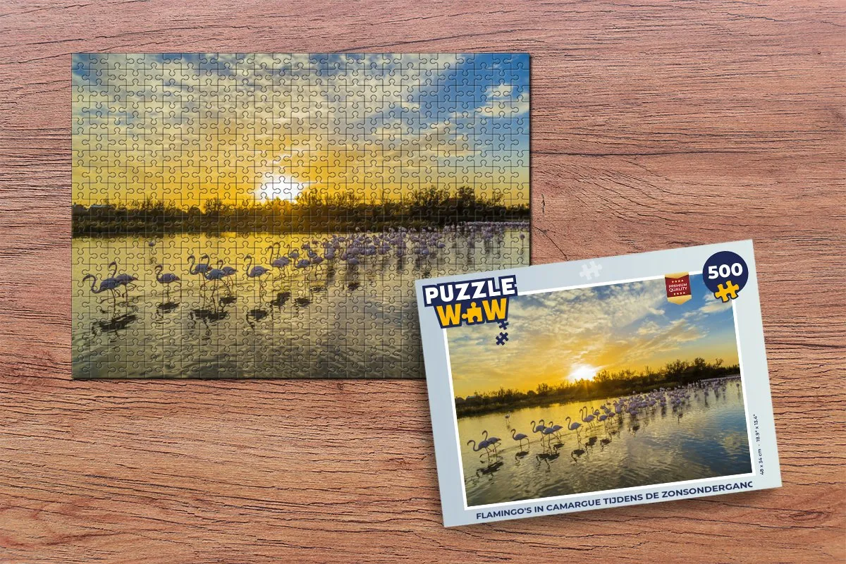 PuzzleWow Flamingo's in Camargue Zonsondergang Legpuzzel 500 Stuks - Multicolor