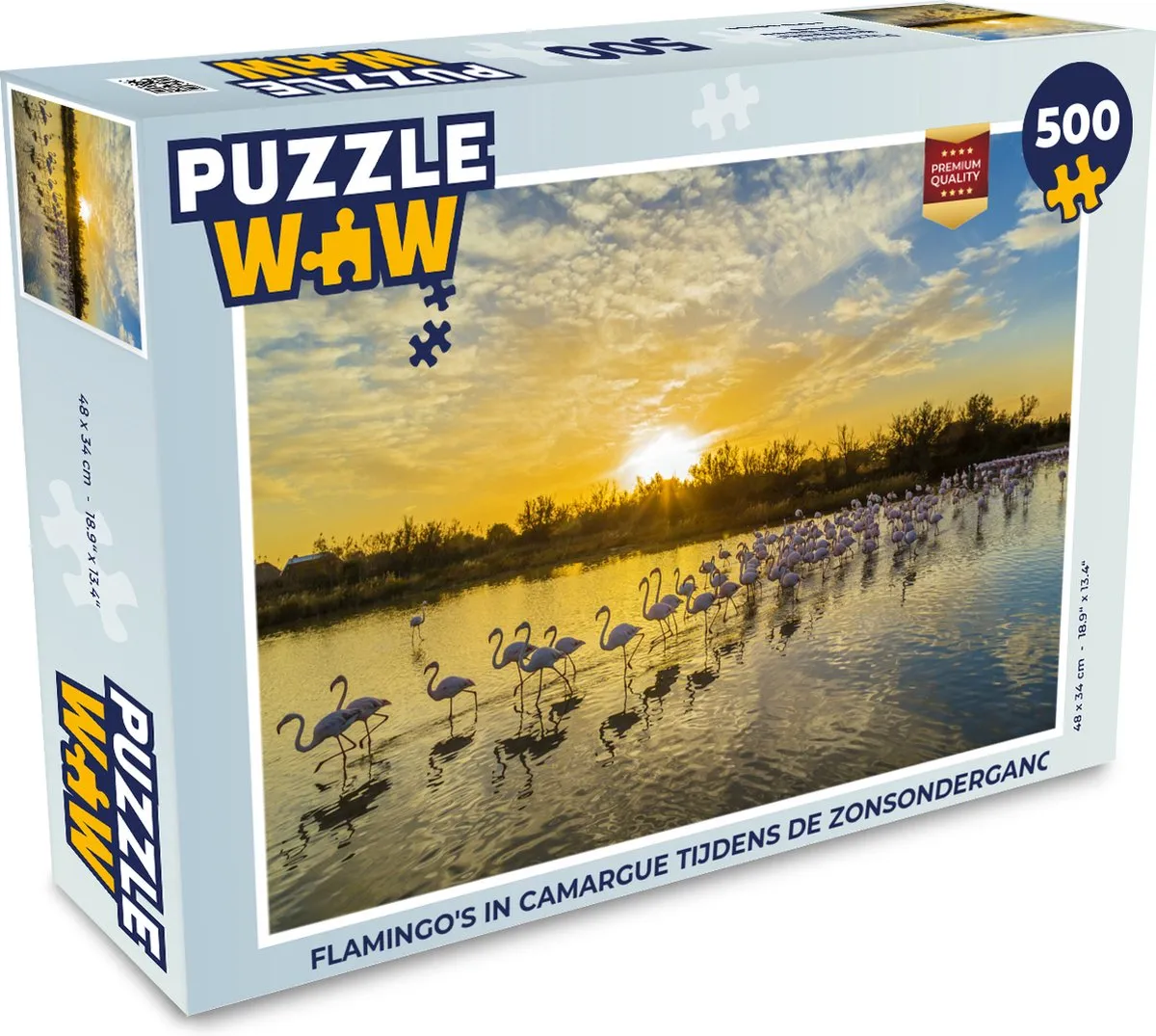 PuzzleWow Flamingo's in Camargue Zonsondergang Legpuzzel 500 Stuks