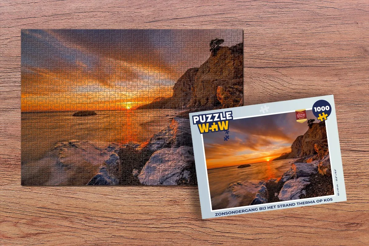 PuzzleWow Zonsondergang bij het strand Therma op Kos Legpuzzel 1000 Stuks - Multicolor