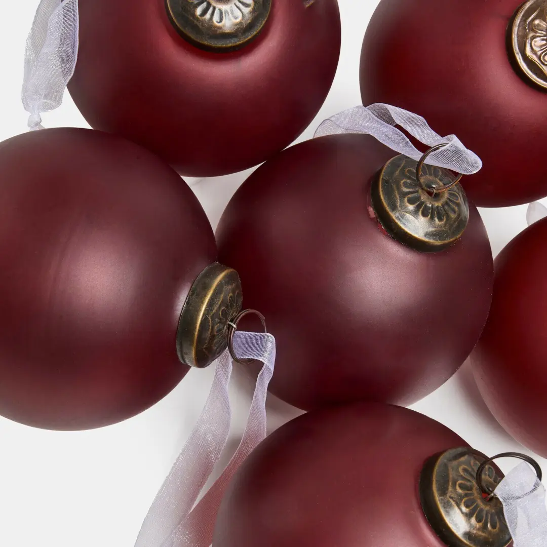 Loberon Kerstbal Set 6 Stuks - 10cm - Bordeaux - afbeelding 4 van 5