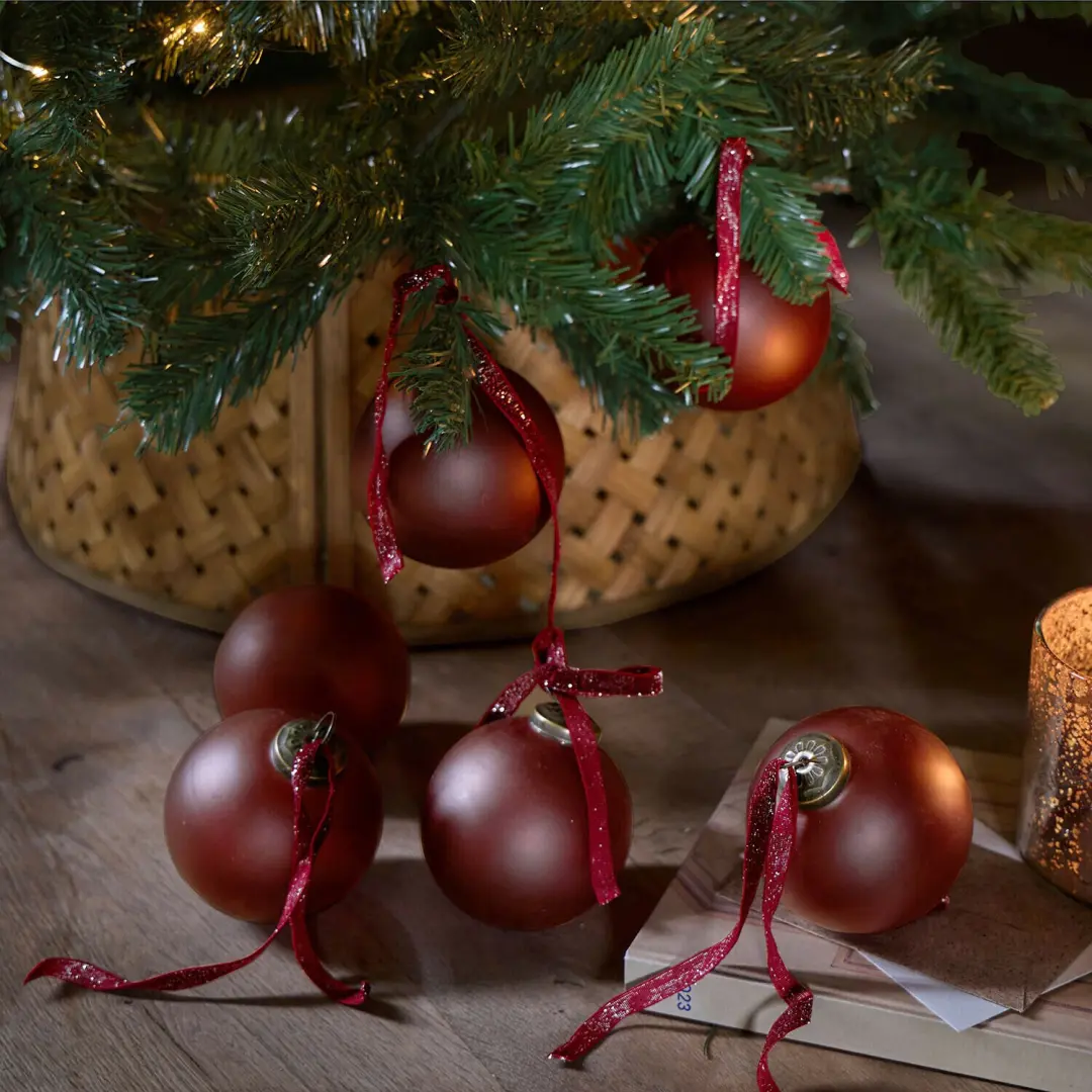 Loberon Kerstbal Set 6 Stuks - 10cm - Bordeaux - afbeelding 5 van 5