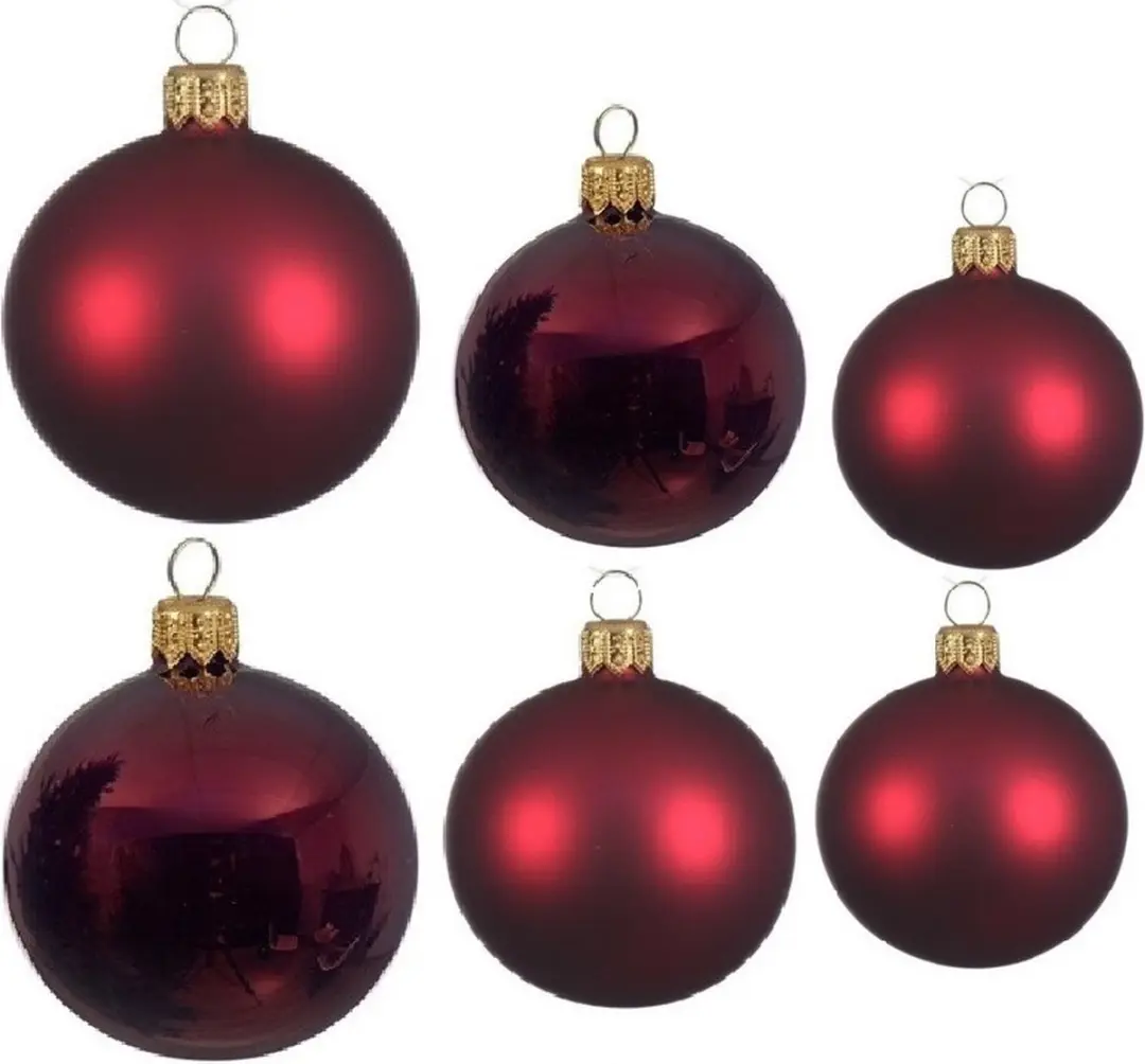 Compleet glazen kerstballen pakket donkerrood glans/mat 16x stuks