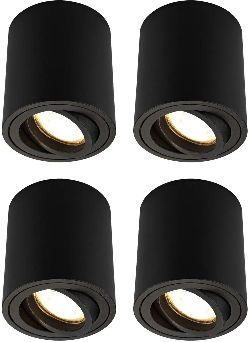 Ledvion 4 stuks LED opbouwspot zwart rond 3W warm wit