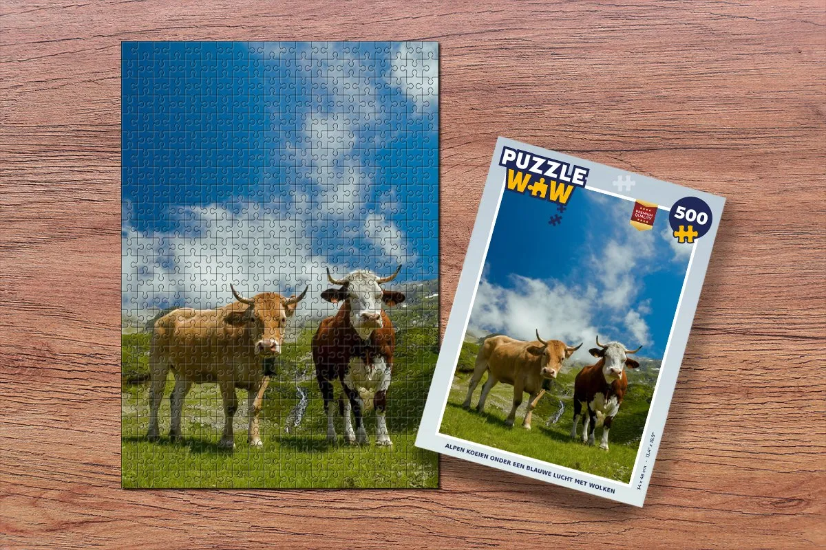 PuzzleWow Legpuzzel Koeien Zon Landschap 500 Stuks - Multicolor
